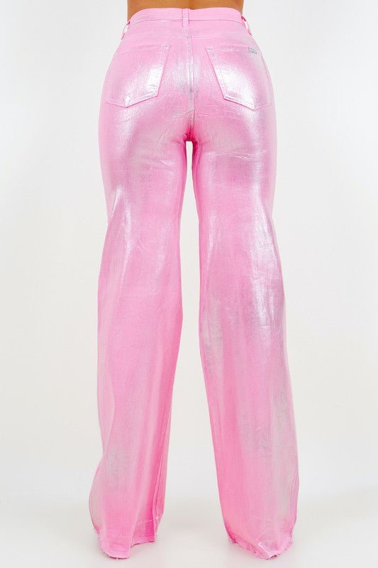 Metallic Pink Wide Leg Jean - Klazzi Fashion Boutique