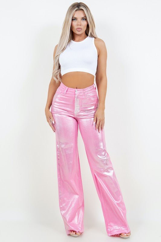 Metallic Pink Wide Leg Jean - Klazzi Fashion Boutique