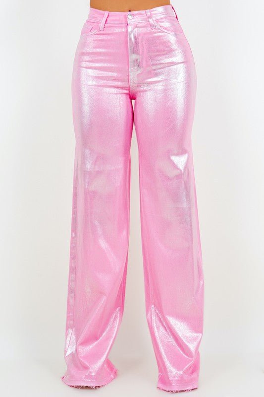 Metallic Pink Wide Leg Jean - Klazzi Fashion Boutique