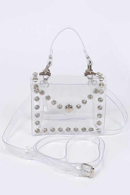 Mini Rhinestone Studded Clear Stadium Bag - Klazzi Fashion Boutique