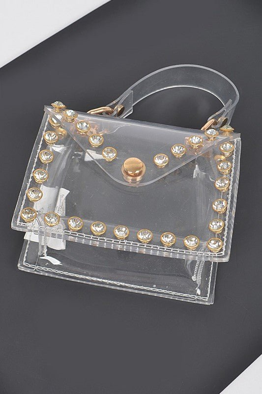 Mini Rhinestone Studded Clear Stadium Bag - Klazzi Fashion Boutique