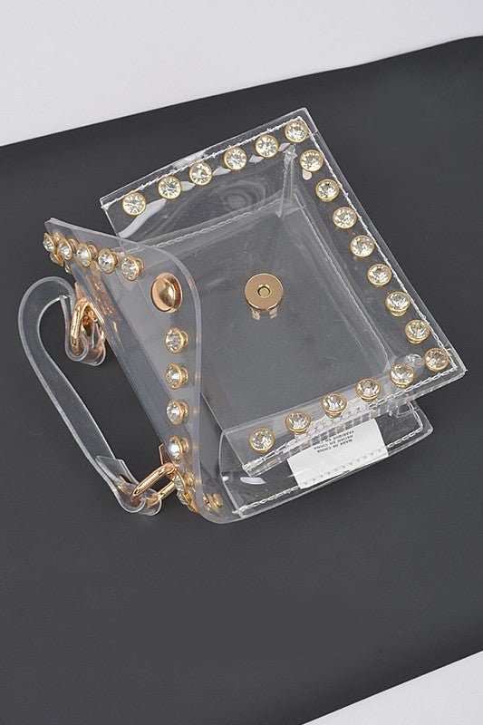 Mini Rhinestone Studded Clear Stadium Bag - Klazzi Fashion Boutique