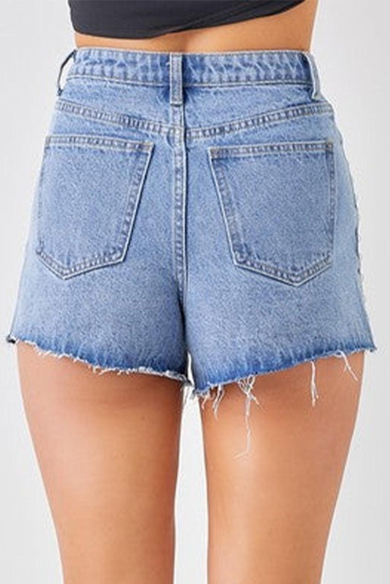 Missy High Waist Studded Denim Shorts - Klazzi Fashion Boutique