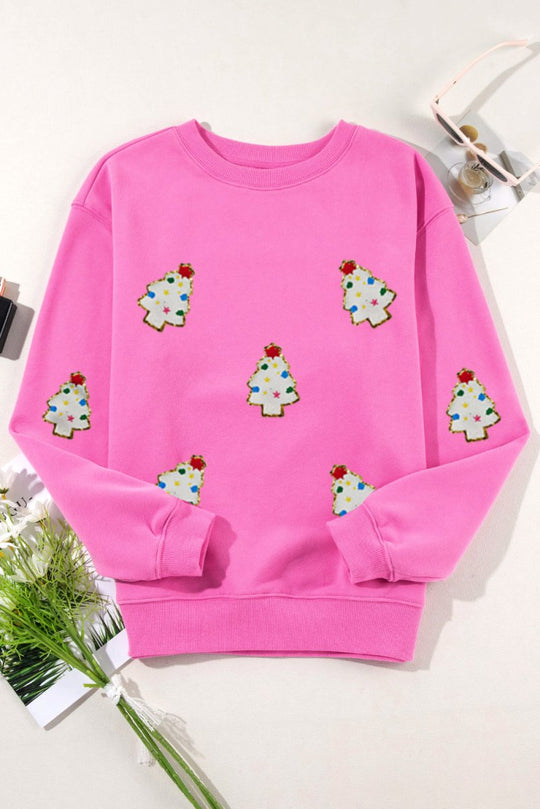 Multicolor Christmas Trees Pink Sweatshirt - Klazzi Fashion Boutique