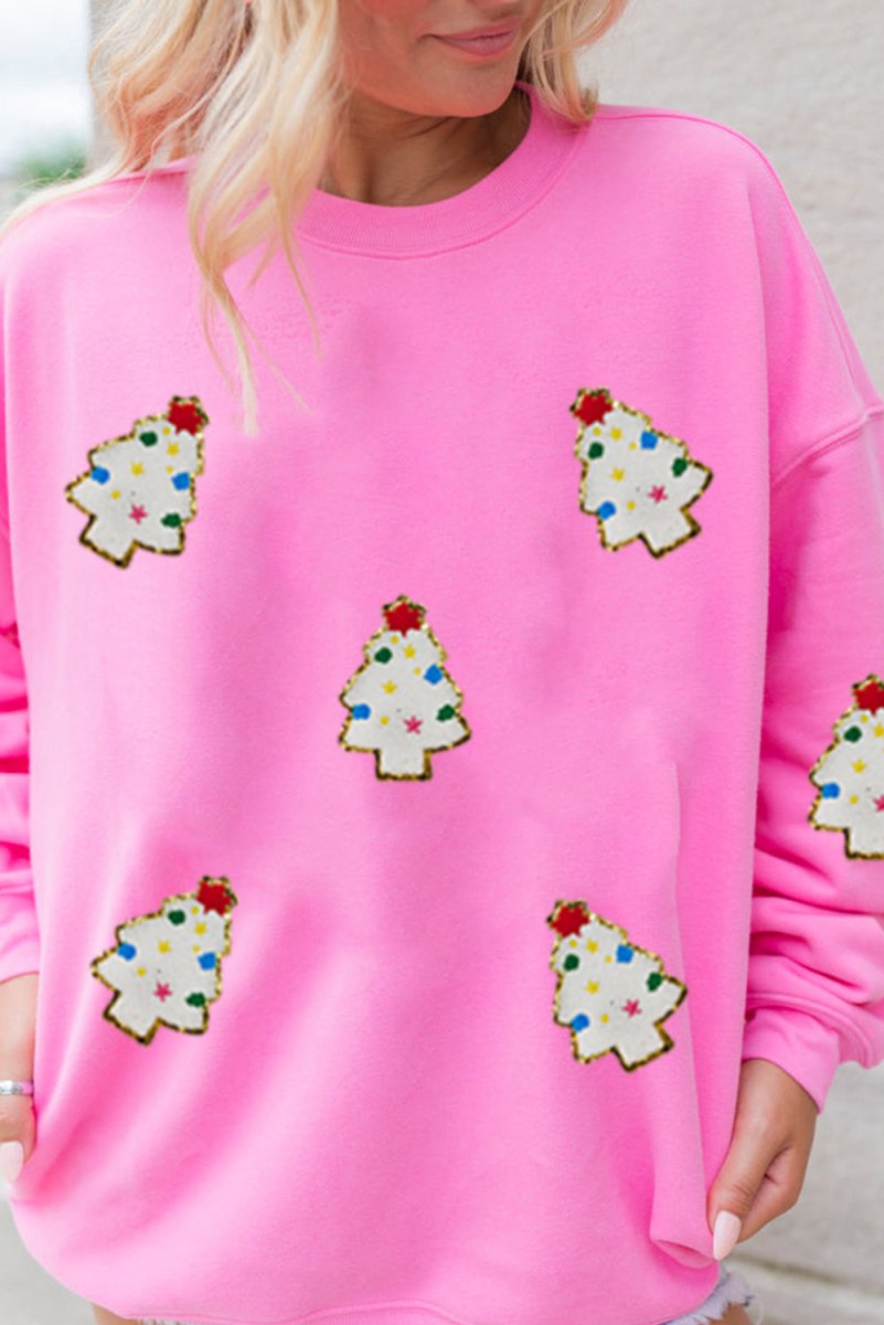 Multicolor Christmas Trees Pink Sweatshirt - Klazzi Fashion Boutique