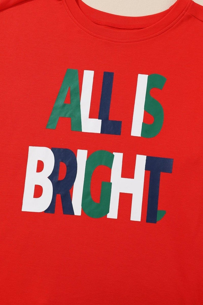 Multicolor Plaid "ALL IS BRIGHT" Graphic Christmas Pajamas Set - Klazzi Fashion Boutique