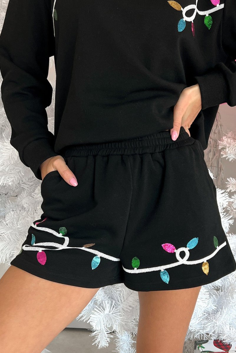 Multicolor Sequins "Merry" Christmas Lights Short Outfit - Klazzi Fashion Boutique