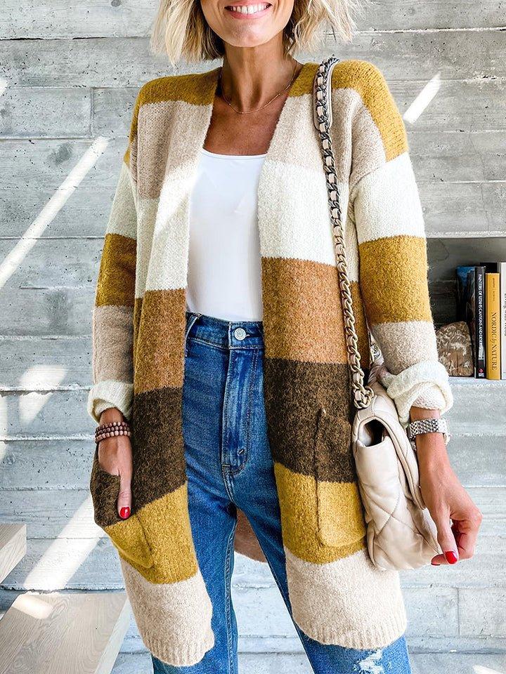 Mustard Color Block Cardigan - Klazzi Fashion Boutique