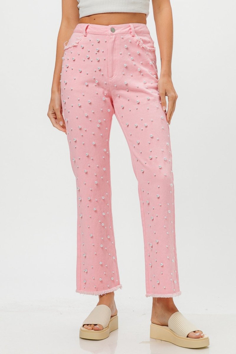 Naomi - BiBi Washed Pearl Denim Pants - Klazzi Fashion Boutique