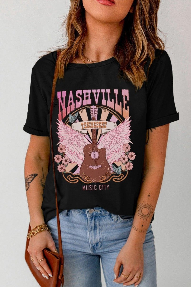 "NASHVILLE TENNESSEE MUSIC CITY" Graphic Tee - Klazzi Fashion Boutique