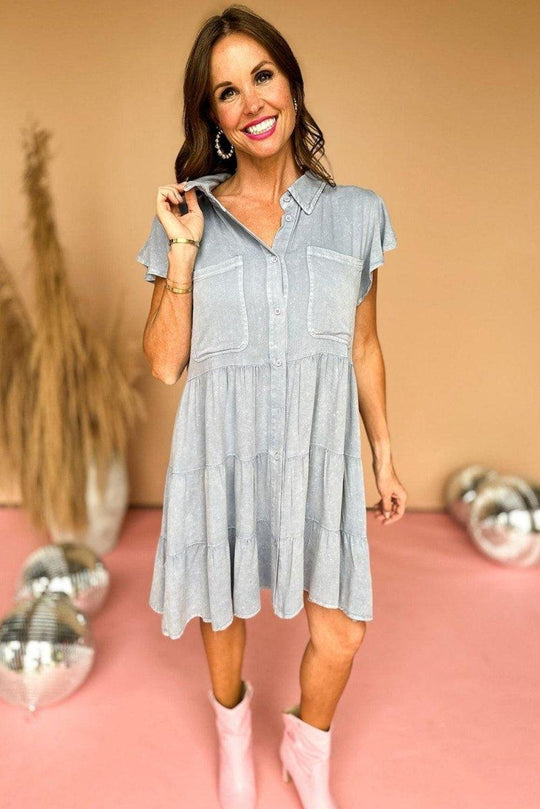 Natasha Ruffle Tiered Chambray Dress - Klazzi Fashion Boutique