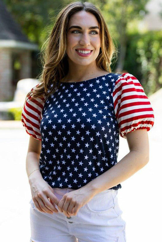 Navy 4th Of July Stars Stripes Blouse - Klazzi Fashion Boutique