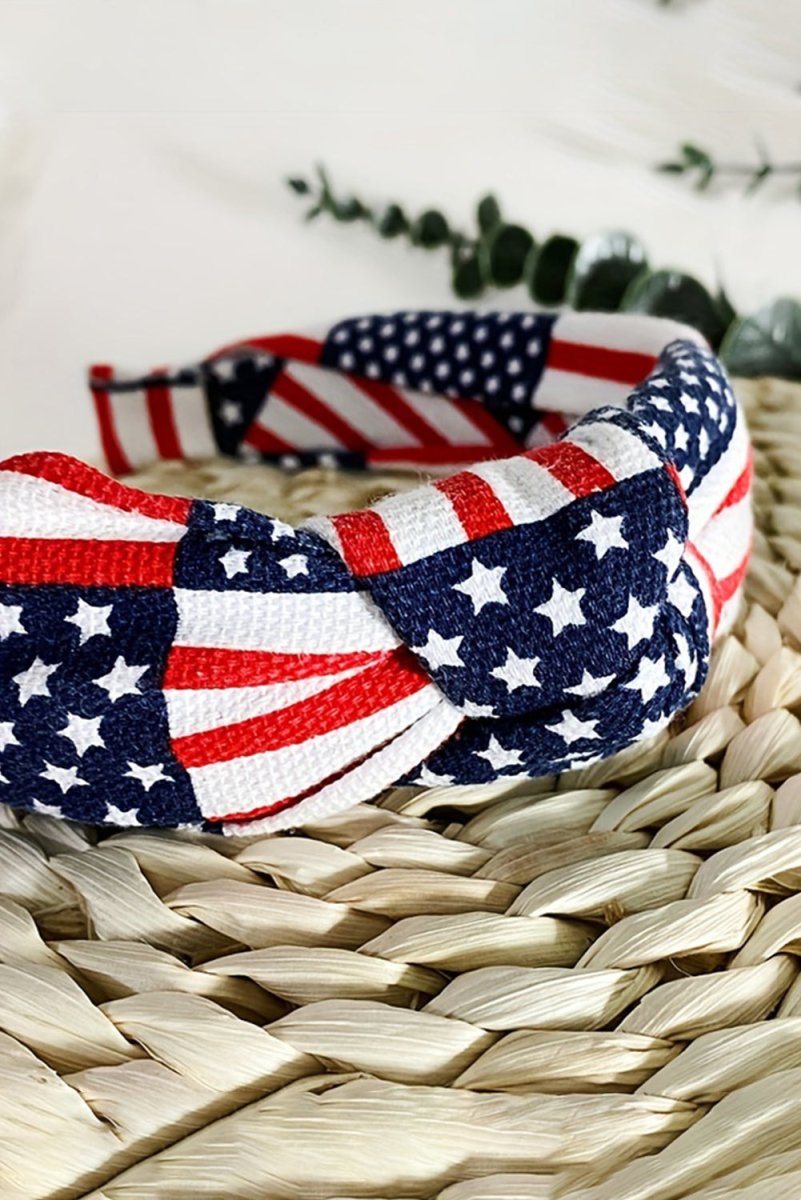 Navy and Red American Flag Knotted Headband - Klazzi Fashion Boutique