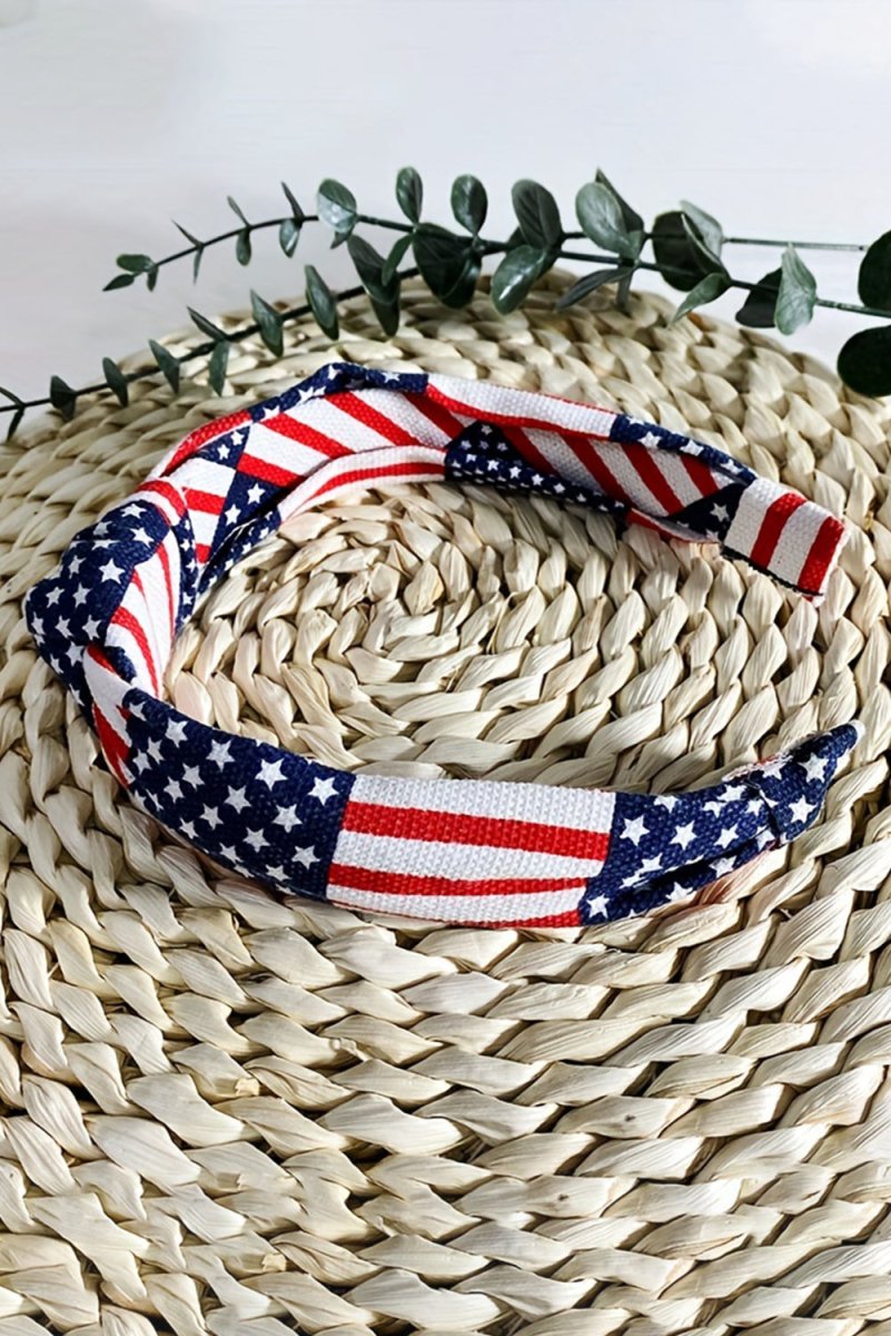 Navy and Red American Flag Knotted Headband - Klazzi Fashion Boutique