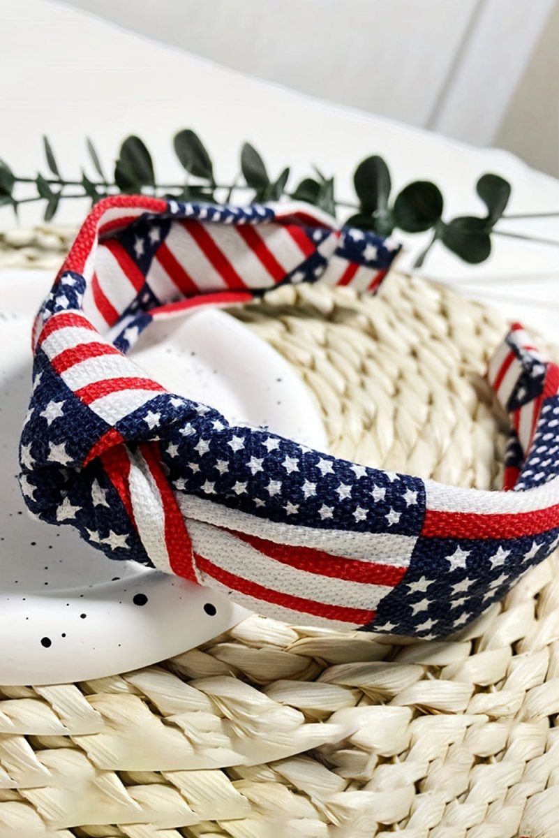 Navy and Red American Flag Knotted Headband - Klazzi Fashion Boutique