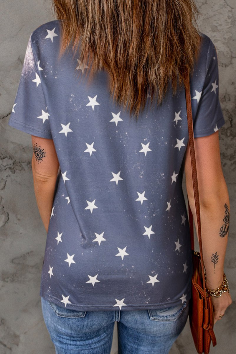 Navy Bleached "Happy 4th Of July" Stars Graphic T Shirt - Klazzi Fashion Boutique