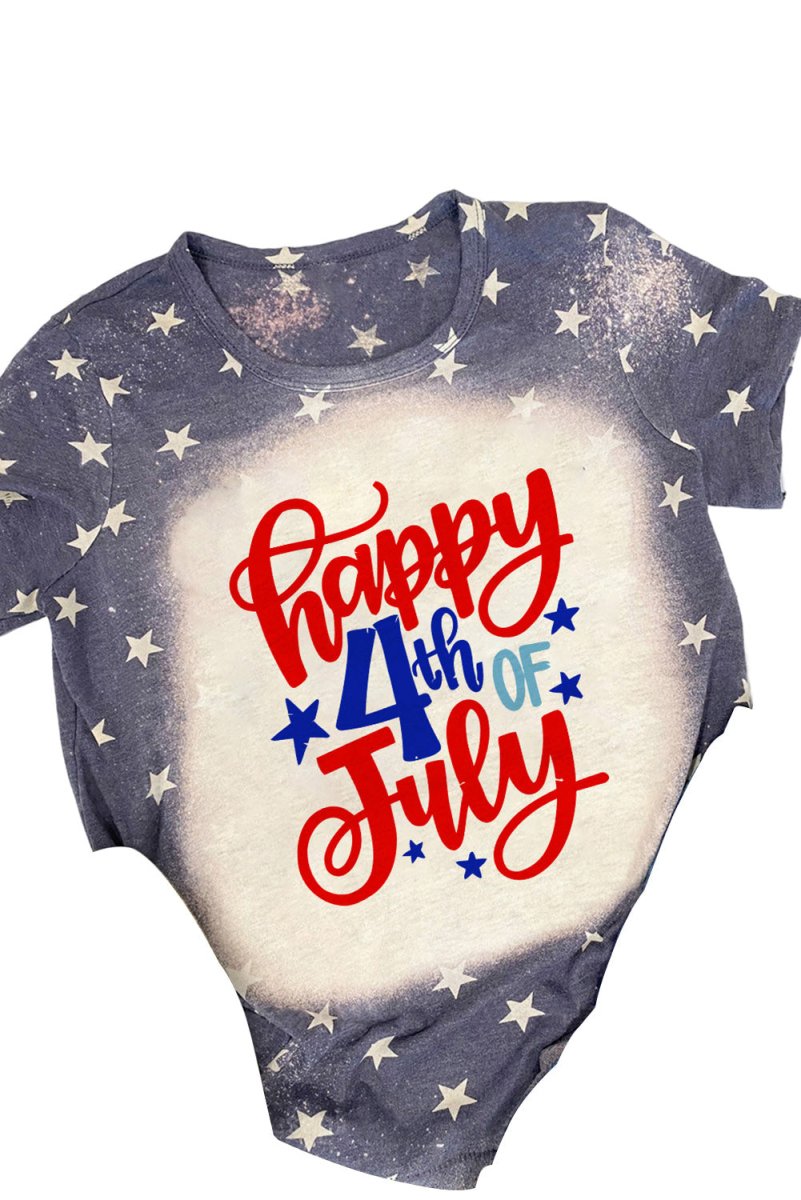 Navy Bleached "Happy 4th Of July" Stars Graphic T Shirt - Klazzi Fashion Boutique