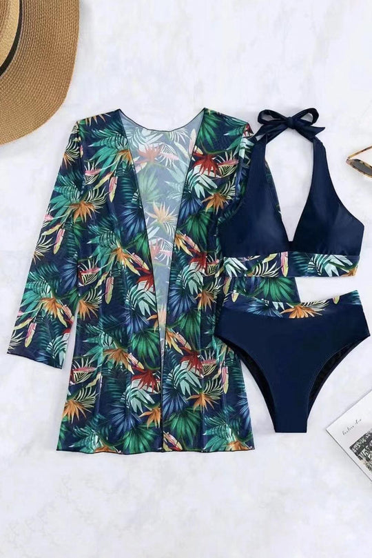 Tropical Halter Bikini Set W/ Cover Up