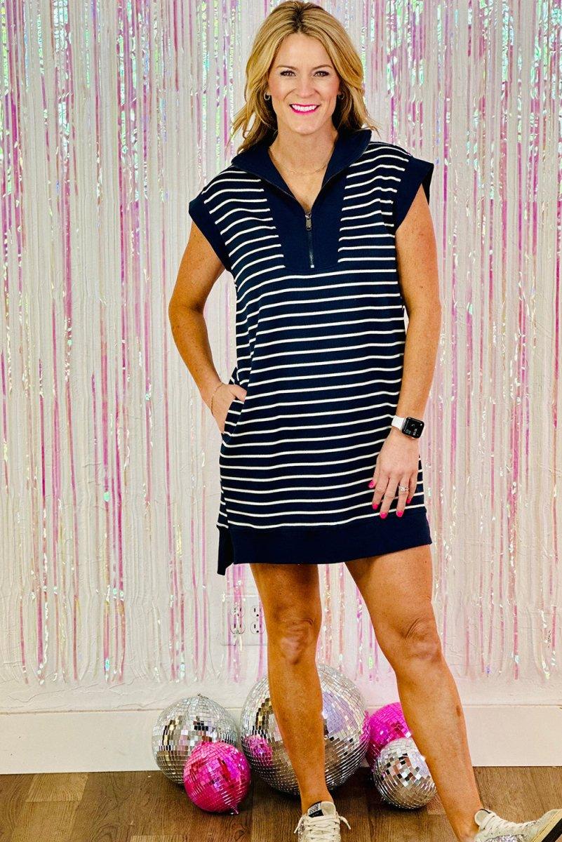 Navy Blue Collared Mini Dress - Klazzi Fashion Boutique