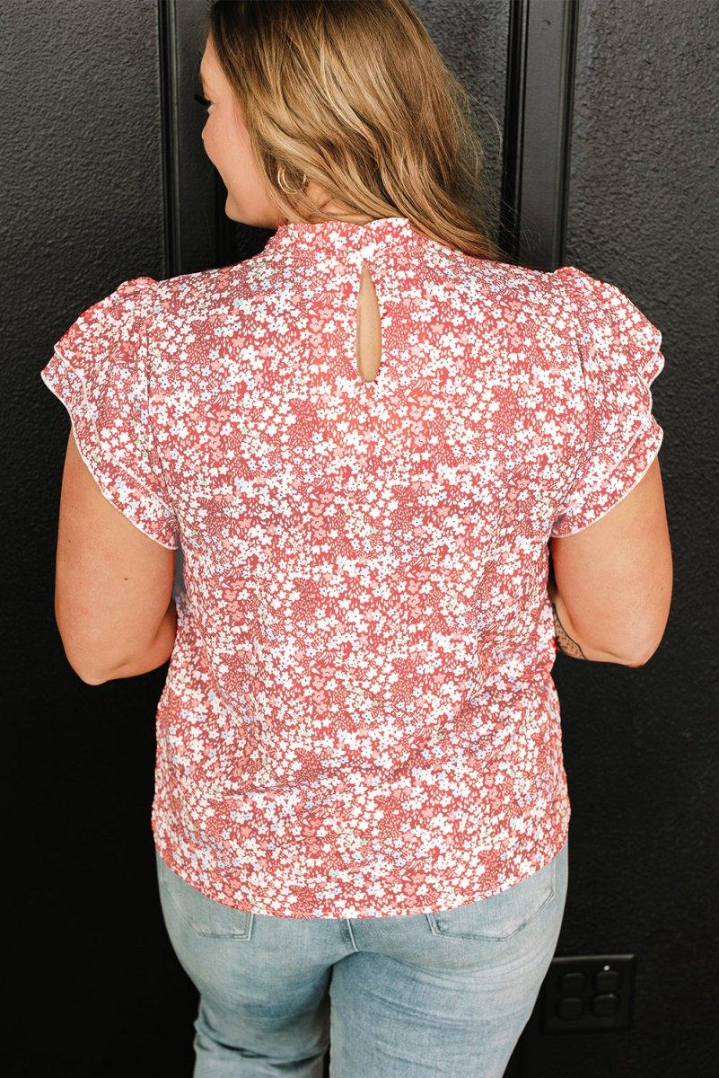 Nina Ruffled Pale Pink Plus Size Floral Blouse - Klazzi Fashion Boutique