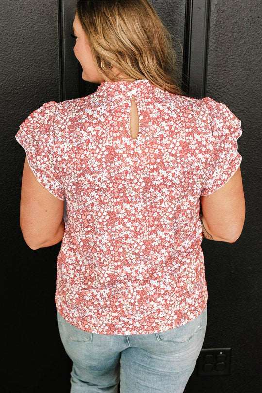 Nina Ruffled Pale Pink Plus Size Floral Blouse - Klazzi Fashion Boutique