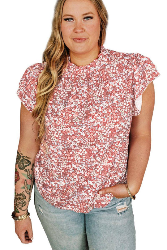 Nina Ruffled Pale Pink Plus Size Floral Blouse - Klazzi Fashion Boutique