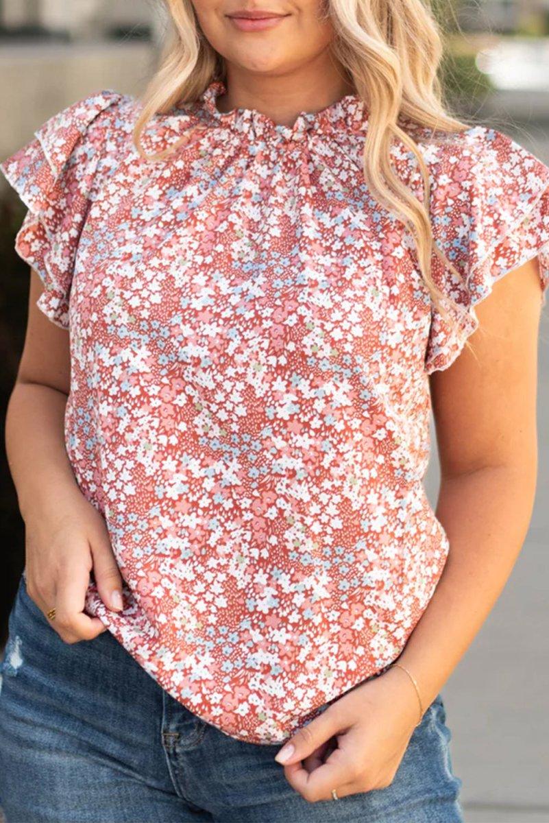 Nina Ruffled Pale Pink Plus Size Floral Blouse - Klazzi Fashion Boutique