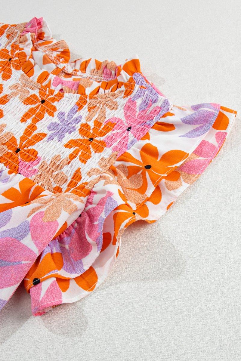 Nya Ruffled Orange and Pink Floral Top - Klazzi Fashion Boutique