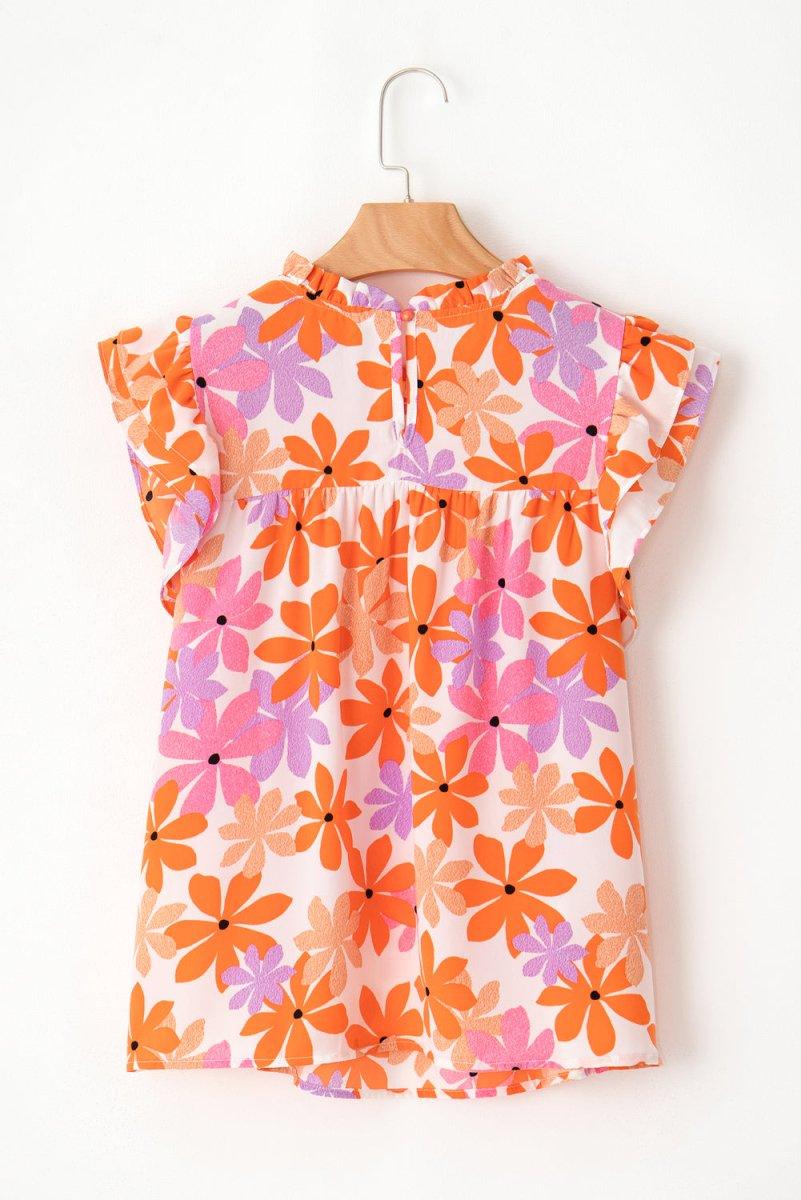 Nya Ruffled Orange and Pink Floral Top - Klazzi Fashion Boutique