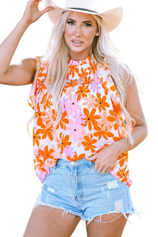 Nya Ruffled Orange and Pink Floral Top - Klazzi Fashion Boutique