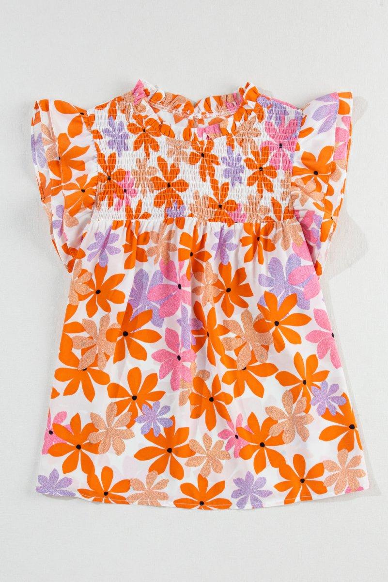 Nya Ruffled Orange and Pink Floral Top - Klazzi Fashion Boutique