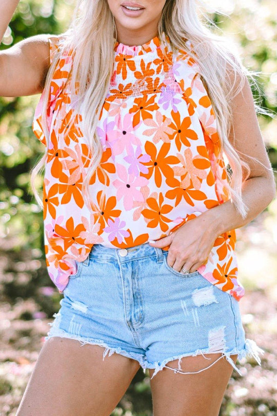 Nya Ruffled Orange and Pink Floral Top - Klazzi Fashion Boutique