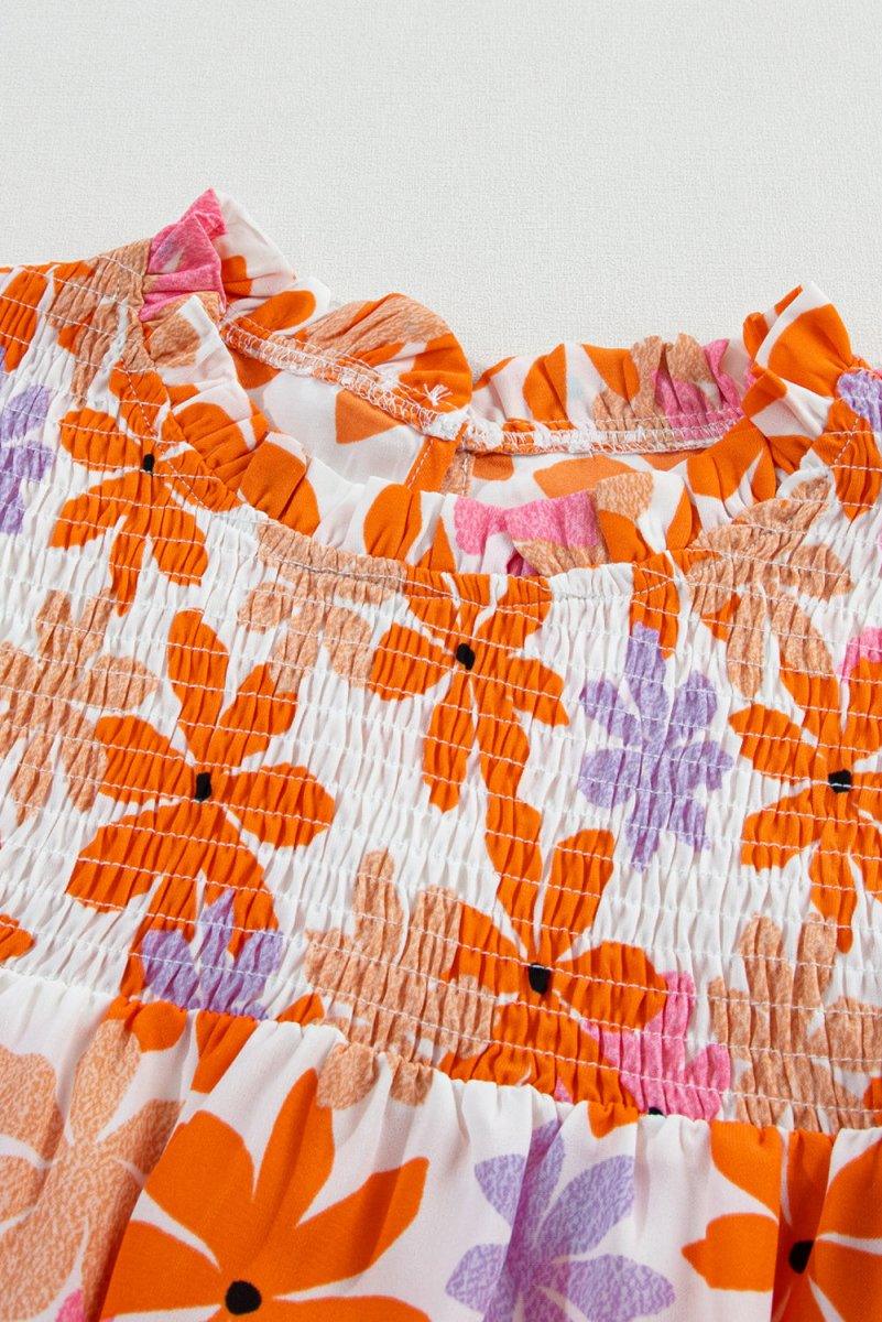 Nya Ruffled Orange and Pink Floral Top - Klazzi Fashion Boutique