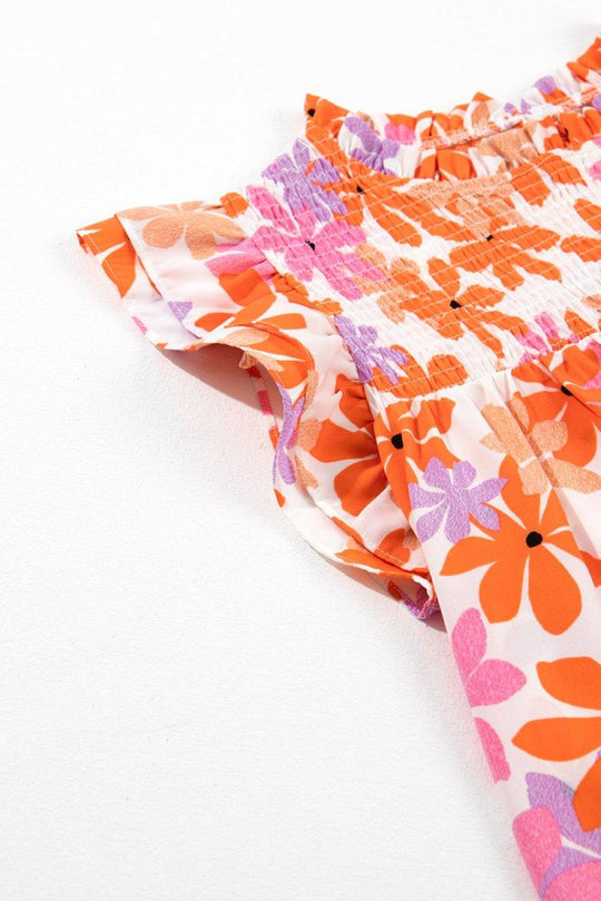 Nya Ruffled Orange and Pink Floral Top - Klazzi Fashion Boutique