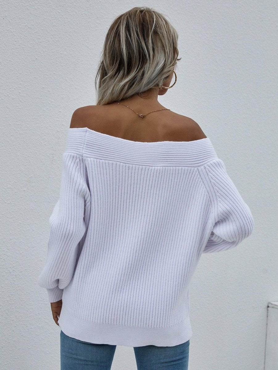 Off - Shoulder Rib - Knit Sweater - Klazzi Fashion Boutique