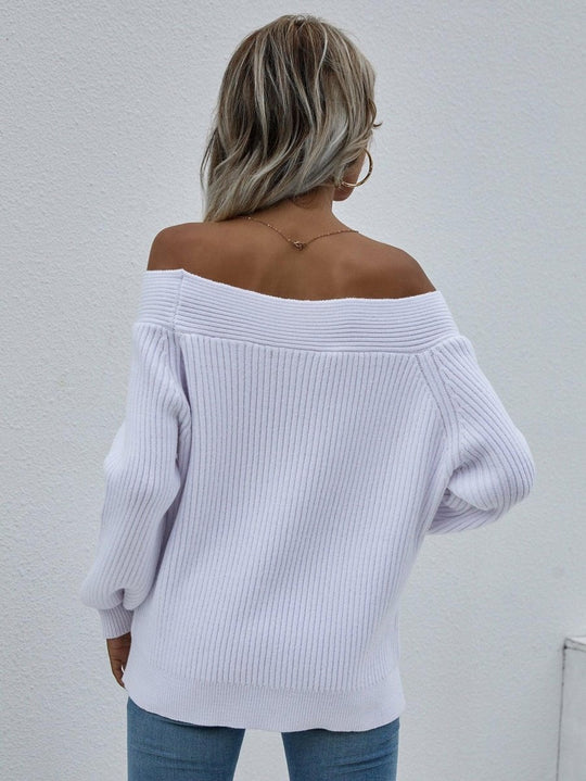 Off - Shoulder Rib - Knit Sweater - Klazzi Fashion Boutique