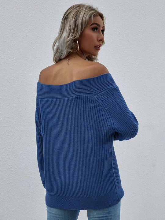 Off - Shoulder Rib - Knit Sweater - Klazzi Fashion Boutique