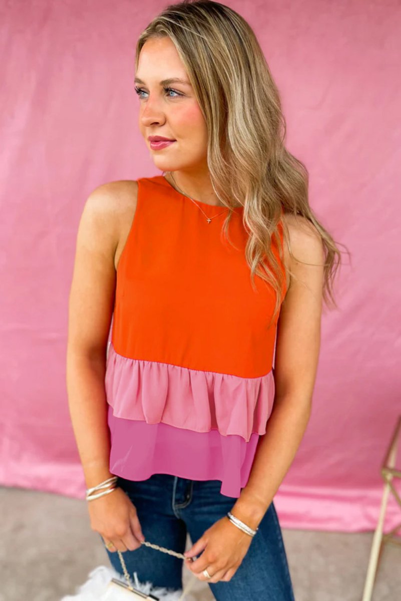 Orange Colorblock Tier Tank Top - Klazzi Fashion Boutique