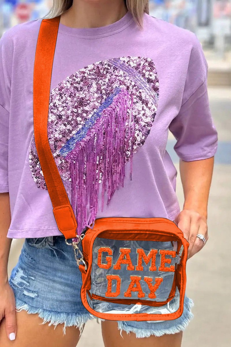 Orange "GAME DAY" Clear Shoulder Bag - Klazzi Fashion Boutique