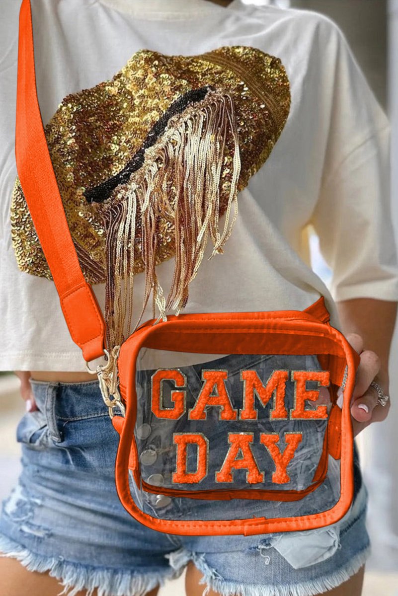 Orange "GAME DAY" Clear Shoulder Bag - Klazzi Fashion Boutique