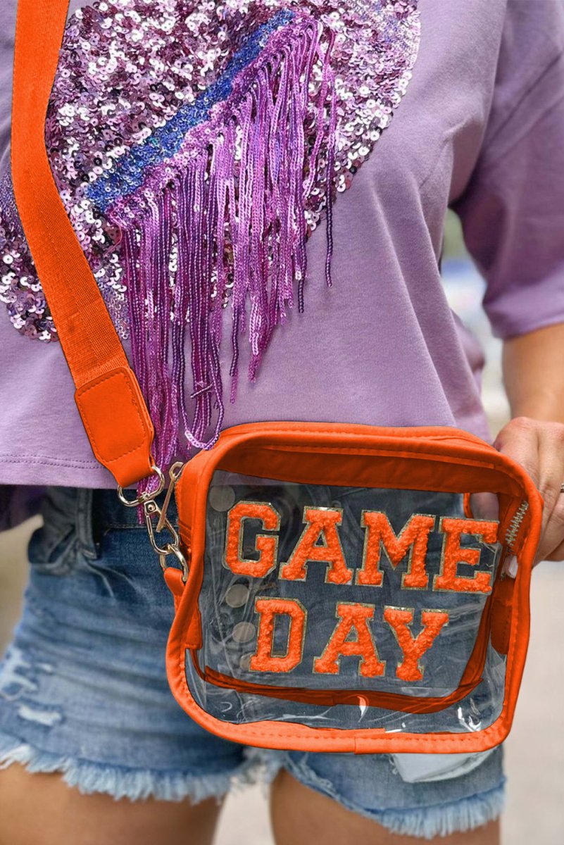 Orange "GAME DAY" Clear Shoulder Bag - Klazzi Fashion Boutique