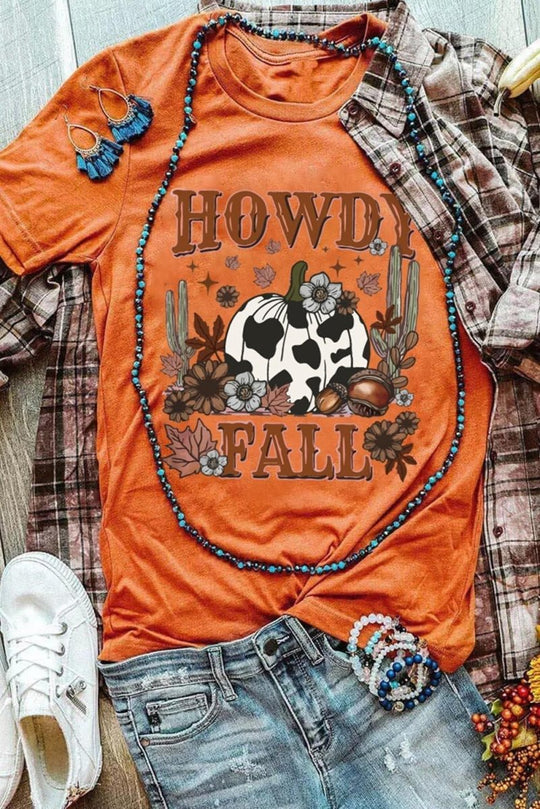 Orange "HOWDY FALL" Western Pumpkin T-Shirt - Klazzi Fashion Boutique