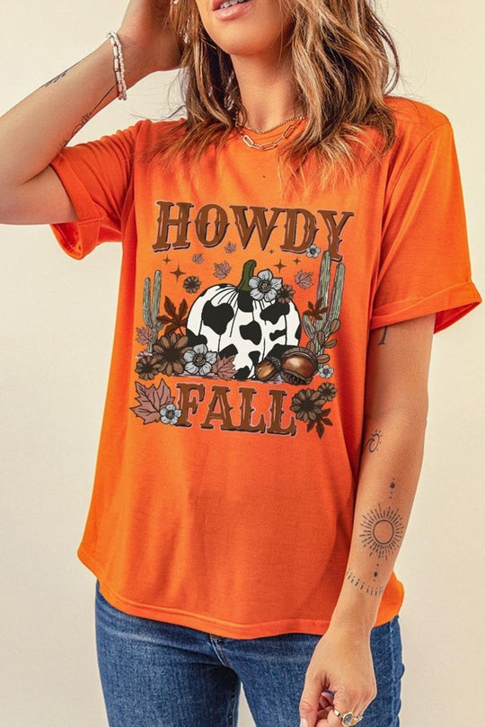 Orange "HOWDY FALL" Western Pumpkin T-Shirt - Klazzi Fashion Boutique