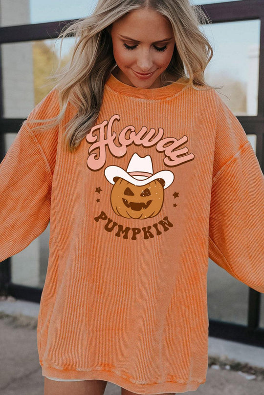 Orange "Howdy Pumpkin" Halloween Graphic Sweatshirt - Klazzi Fashion Boutique