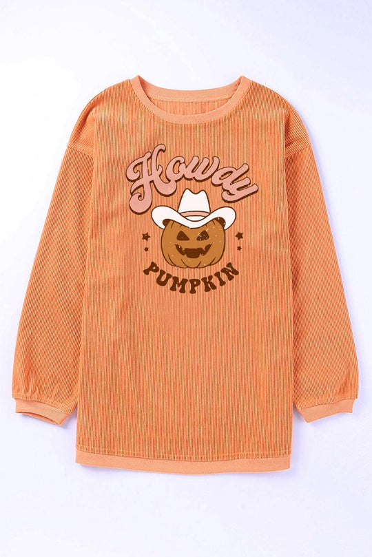 Orange "Howdy Pumpkin" Halloween Graphic Sweatshirt - Klazzi Fashion Boutique