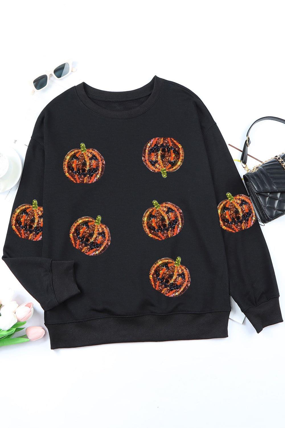 Sequin Halloween Orange Pumpkin Sweatshirt