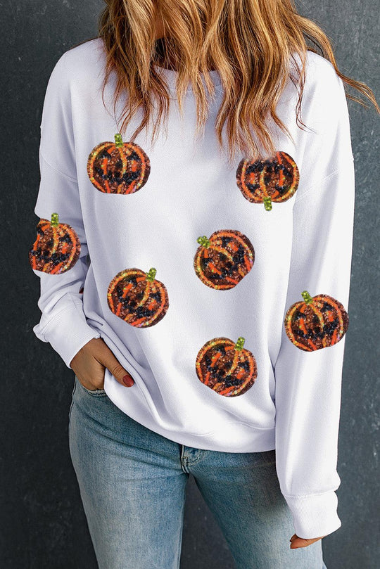 Sequin Halloween Orange Pumpkin Sweatshirt