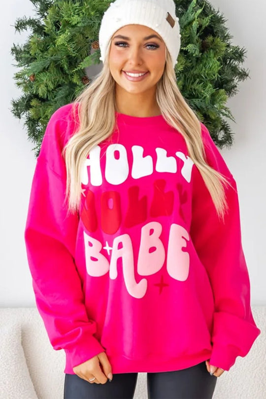 Oversized Christmas "Holly Jolly Babe" Graphic Sweatshirt - Klazzi Fashion Boutique