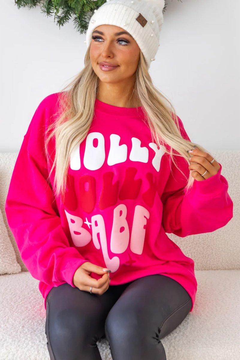 Oversized Christmas "Holly Jolly Babe" Graphic Sweatshirt - Klazzi Fashion Boutique