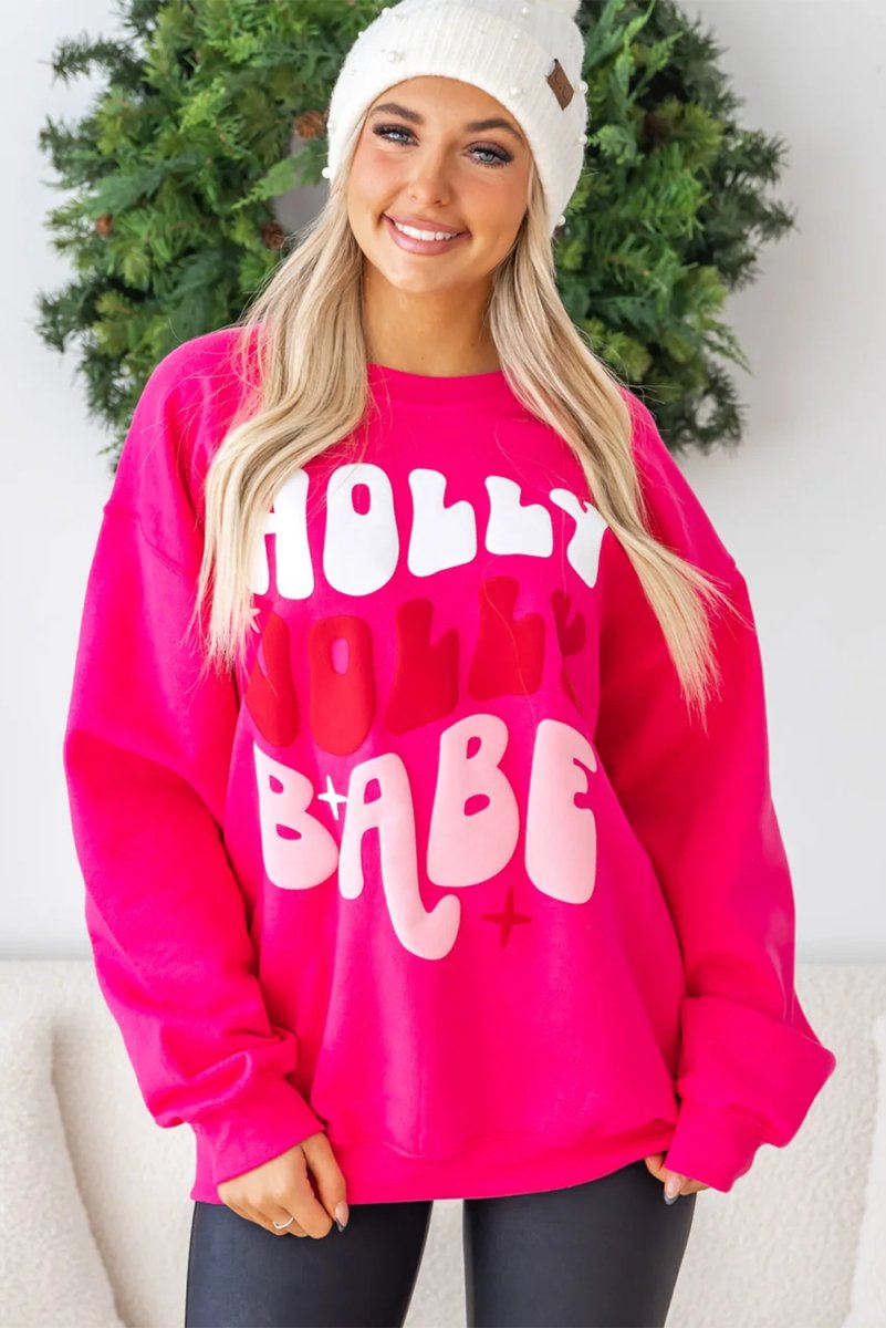 Oversized Christmas "Holly Jolly Babe" Graphic Sweatshirt - Klazzi Fashion Boutique